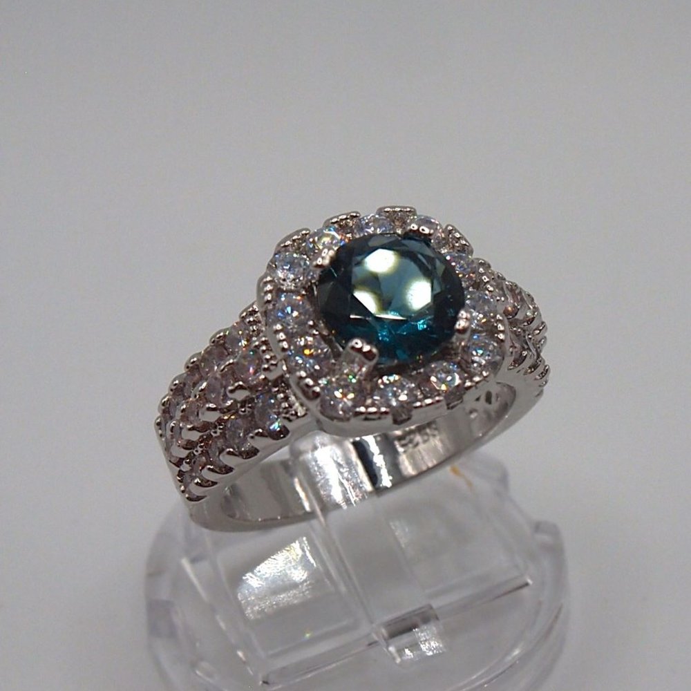 Stunning  2.5ctw Blue Sapphire / Diamond Halo Bridal Ring 925 Sterling Silver - Picture 3 of 16